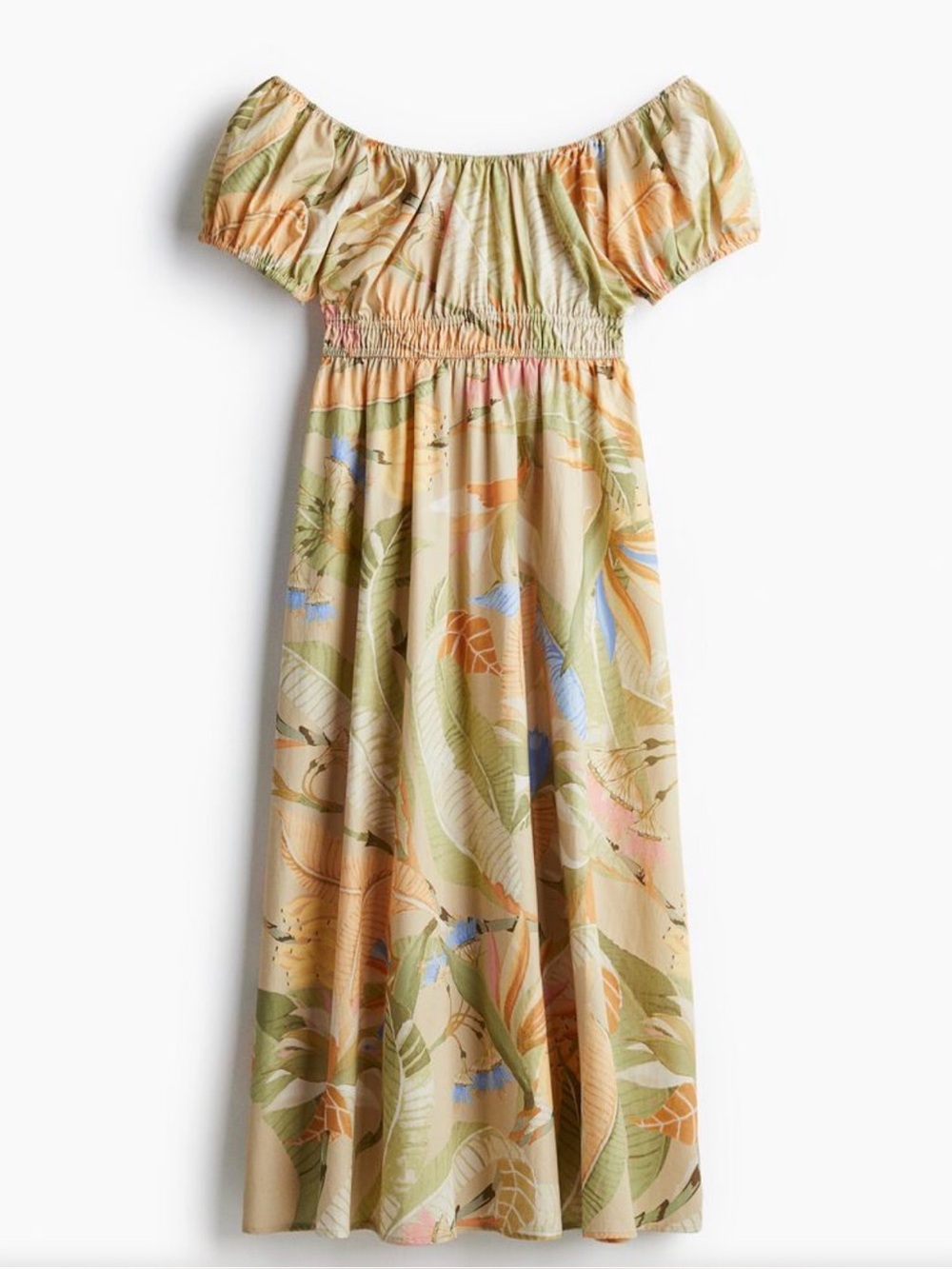H&M Tropical Print Puff-Sleeve Maxi Dress